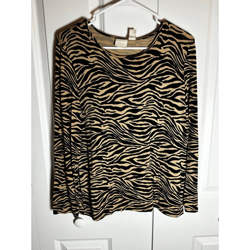 Chico's Long Sleeve Tee Juniors 1 Tan Black Zebra Print